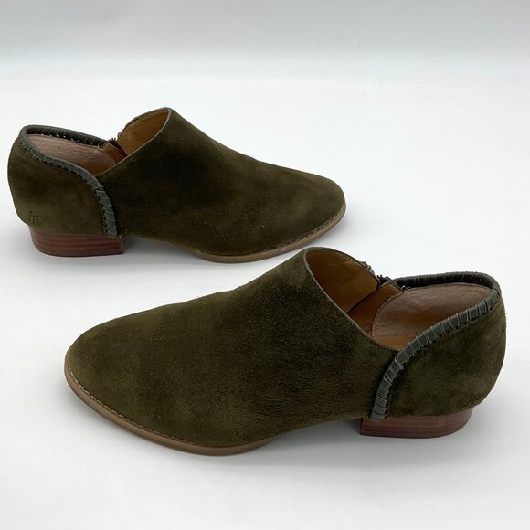 Jack Rogers Avery Olive Green Leather Suede Low Ankle Booties 7M - Picture 2 of 10